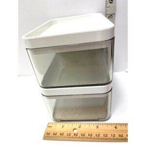 Set Of 2 Stackable Clear Storage Containers With White Lids 6.5" X 4.5" X 2.5" C